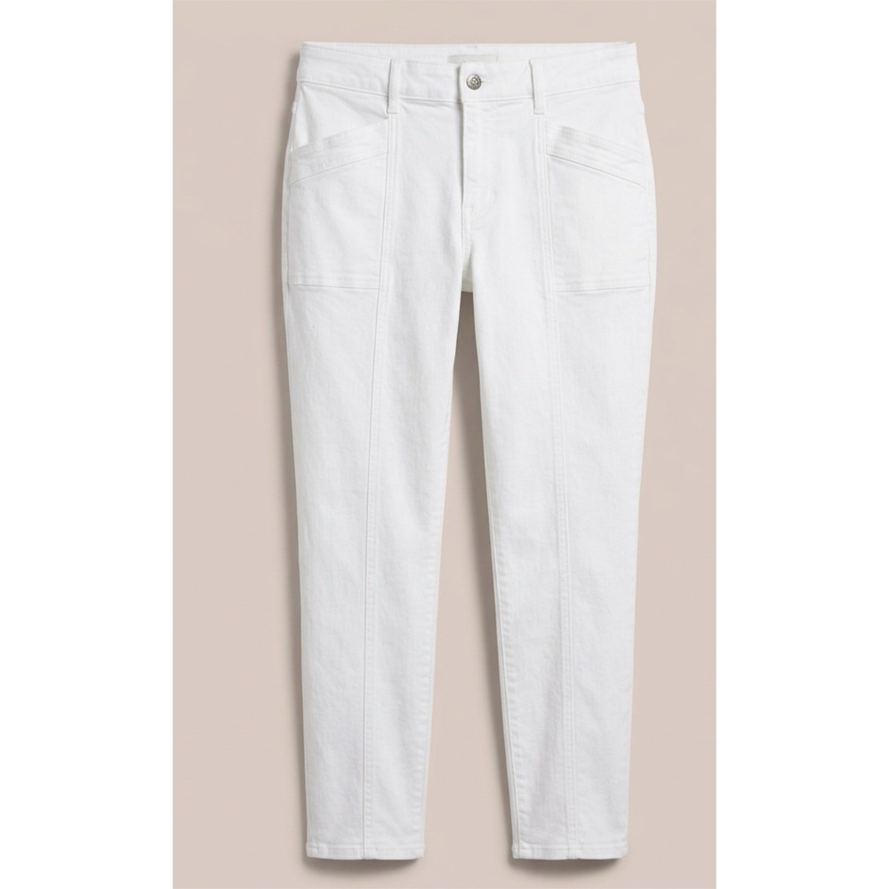 WHBM Womens 10 White Girlfriend Utility Jeans Front Seam Ankle Crop